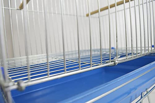 Viveiro Para Pássaros Dobrável Pequeno Contrera Zincado Prata Com Bandeja Plástica Azul