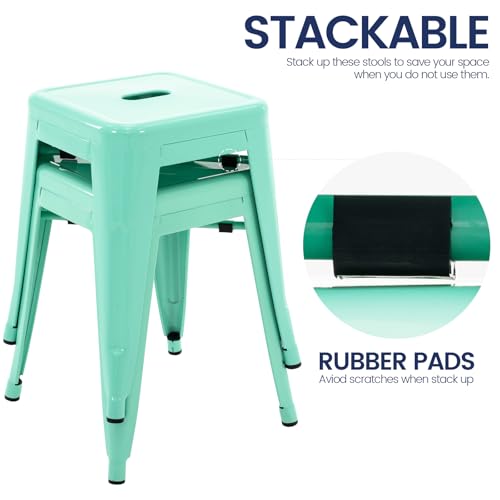 Image of Brage Living 18 Inch Industrial Metal Stools Set of 2, Stackable Classroom Stools, Backless Metal Dining Chairs for Indoor Outdoor, Kitchen Short (Mint Green)