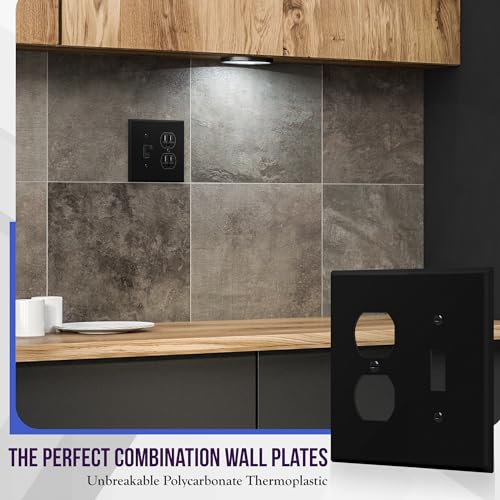 Image of ENERLITES Combination Toggle Light Switch /Duplex Receptacle Outlet Wall Plate, Mid-Size 2-Gang 4.88 inch x 4.92 inch, Polycarbonate Thermoplastic, 881121M-BK, Black