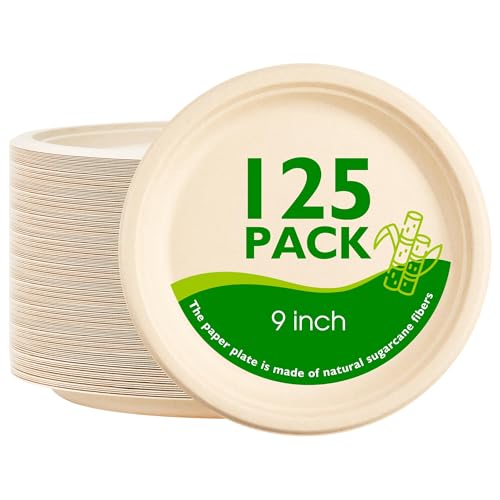 Compostable 9 Inch Paper Plates (125 Pack)
