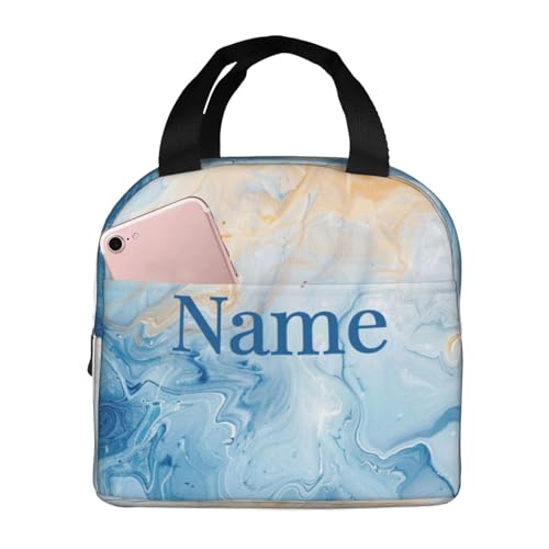 PRyLqKS Custom Lunch Bag Blue Marble Pastel Personalized Insulated Lunch Box with Name Reusable Cooler Tote for Adults Student Girl Boy Work Office School Picnic Over 3 Years Old PRyLqKS Custom Lunch Bag Blue Marble Pastel Personalized Insulated Lunch Box with Name Reusable Cooler Tote for Adults Student Girl Boy Work Office School Picnic Over 3 Years Old