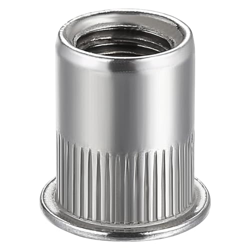 DGJSWJ 1/4-20 Rivet nut 50Pcs Stainless Steel 304 Finish Flat Head Rivnut Threaded Insert Nut Knurled Body