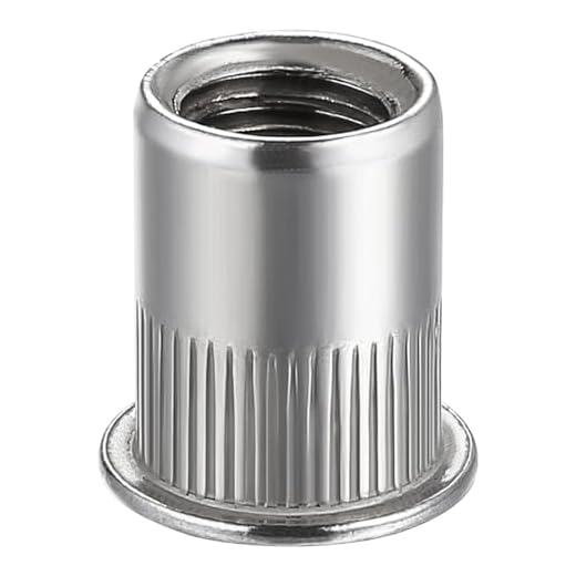 DGJSWJ 1/4-20 Rivet nut 50Pcs Stainless Steel 304 Finish Flat Head Rivnut Threaded Insert Nut Knurled Body