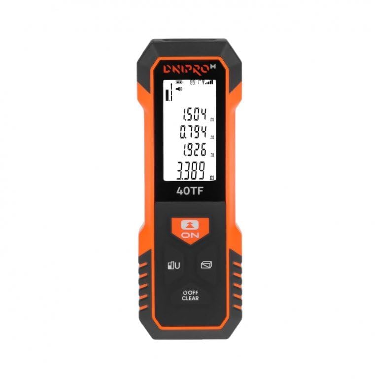 Dnipro-M Medidor Láser 40TF Metro Láser Profesional con Nivel, Telemetro Laser 40m, Pantalla LCD Retroiluminada, Cálculo Distancia Área Volumen Pitágoras, 2 Baterías AAA, Funda y Placa Reflectora