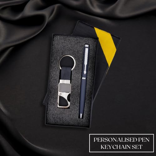 Image of Personalized Metal Ball Pen & Keychain Gift Combo 2 in 1 For Brother-Sister Special Occasion Corporate Gifting (Blue)