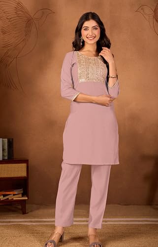 Image of Women's Embroidered Kurta Pant Set | Ethnic Kurta with Pant | Festive & Casual Wear Suit Set for Women