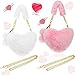 2 Pieces Furry Purse Soft Fluffy Faux Fur Heart Handbags for Women Girls Cute Christmas Valentines Day Gift (White, Pink)