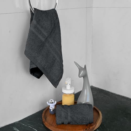 Image of Divine Casa Cotton 550 GSM Hand Towels Pack of 2 Grey, 60 x 40 cm Ultra Soft & Highly Absorbent Thick Bathroom Towels