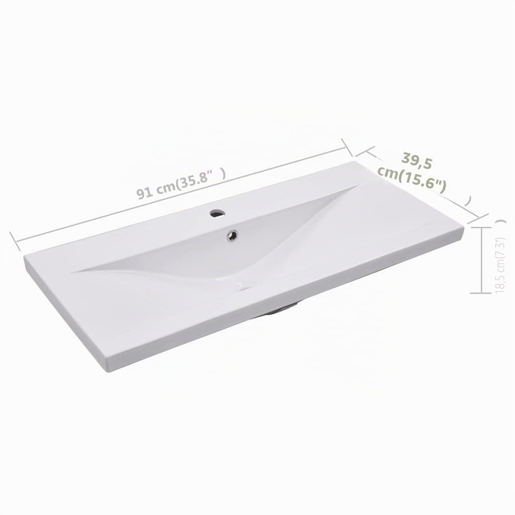 vidaXL Lavabo da Incasso 91x39,5x18,5 cm in Ceramica Bianco