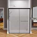 Double Sliding Shower Door 56-60x70 Inch Semi-Frameless Bypass, 6mm Clear Tempered Glass, Reversible Matte Black Bathroom Door