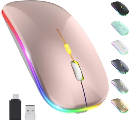 Image of LED Wireless Mouse, Slim Silent Mouse 2.4G Portable Mobile Optical Office Mouse with USB & Type-c Receiver, 3 Adjustable DPI Levels for Notebook, PC, Laptop, Computer (Rose Gold)