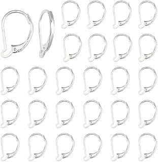 SUNNYCLUE 1 Box 30Pcs Leverback Earring Findings Leverback French Earring Hooks Wire Earring Findings for Jewelry Making Earring DIY Making, Silver