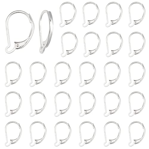 SUNNYCLUE 1 Box 30Pcs 925 Sterling Silver Plated Leverback French Earring Hooks Leverback Earwires Leverback Earring Findings for Jewellery Making Women DIY Earrings Crafts Crochet Stitch Maker Supply