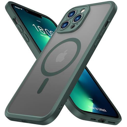 ImpactStrong Magnetic Guard Designed for iPhone 13 Pro Max Case [Camera Protection] [Military Grade Drop Tested] [Compatible with MagSafe] Slim Translucent Matte Phone Case (6.7) - Dark Green