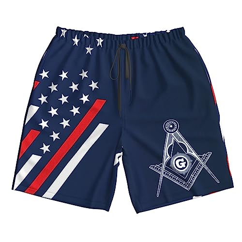 Square and Compasses Masonic Men's Beach Shorts Swim Trunks with Pockets Sports Shorts L 5