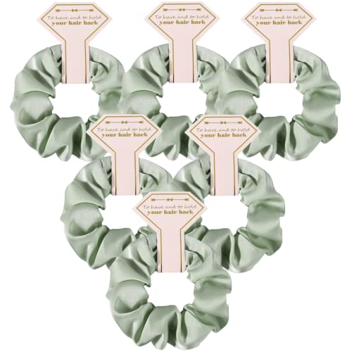 Loanzeg Satin Bridesmaid Scrunchies Bachelorette Hair Ties Set of 6 Bridal Shower No Damage Hairties ideas Gift for Wedding Party Favors Bridesmaid Proposal Gifts (Sage Green)