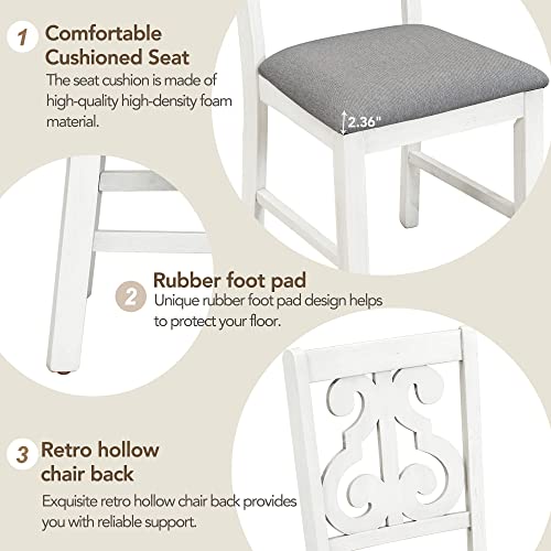 Fanye Wooden Farmhouse Style 6-Piece Upholstered Dining Furniture Sets Include 1 Table, 4 Cut-Out Chairs With Soft Cushions And Padded Bench For Home Apartment Kitchen & Dining Room,Gray+White #TOP6