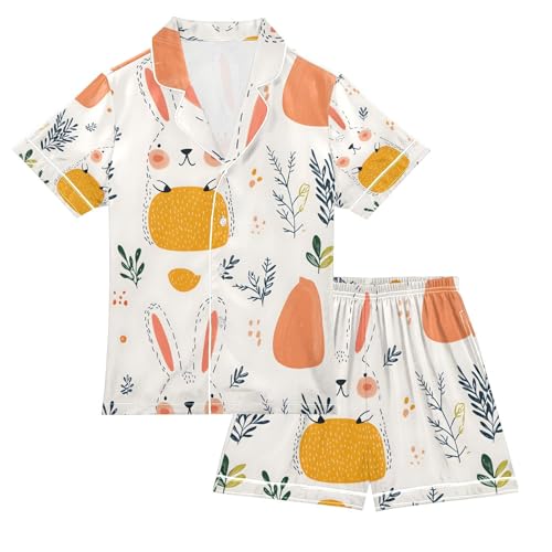 senya Cute Rabbit One Satin Summer Pajama Sets Silk Short Sleeve Button Down Sleepwear