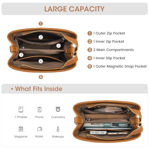 Image of Kattee Leather Handbags for Women 2026, Soft Shoulder Tote Crossbody Purses Bucket Bags with 2 Detachable Straps