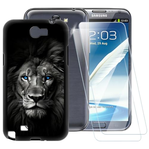 Funda con patrón de león oscuro compatible con Samsung Galaxy Note 2 N7100 + [2 unidades] Protector de pantalla de vidrio templado, funda a prueba de golpes para Samsung Galaxy Note 2 N7100 (5.5