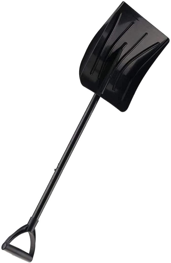 review Eioflia Snow Shovel Heavy Duty Snow Pusher Scooper Mucking Out Garden Car Spade Winter Metal Snow Shovel Large Garden Snow Spade with Telescopic Handle for Car Camping Outdoor