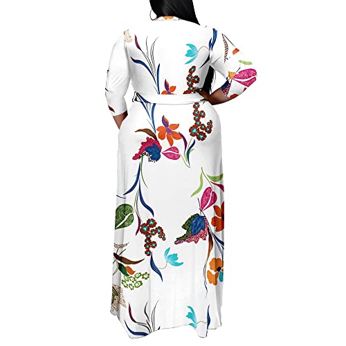 Image of Runwind Plus Size Dress for Women - 3 /4 Sleeve V Neck Maxi Dresses for Women (XL-6XL)