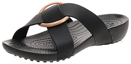 Crocs Women s Serena Cross-Band Slide Sandals, Black, 7