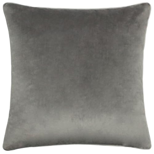furn. Meridian Cushion Cover – Luxury Contrast Piped Velvet Decorative Case (Charcoal/Dove - 45x45cm)