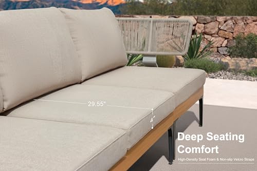 Image of PURPLE LEAF Patio Furniture Set Outdoor Sectional Sofa with Coffee Table Cushions and Pillows Wicker U-Shaped 8 Pieces Aluminum Conversation Sets for Balcony Yard Poolside Garden, Oatmeal Greige