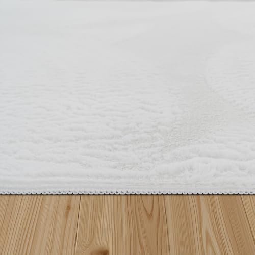 Paco Home Teppich Wohnzimmer Kunstfell weich waschbar modern elegant pflegeleicht Felloptik Uni Seidenglanz flauschig Kurzflor, Grösse:80x150 cm, Farbe:Weiß