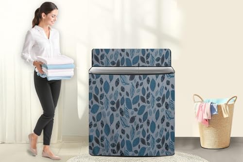 Image of The Furnishing Tree Semi-Automatic Top Load Washing Machine Cover | Waterproof & Dustproof | Easy to Clean | Durable & Washable, Leaf Botanical Print Polyester (51x84x96.5 CM)