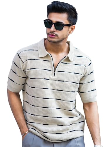 Image of Maniac || Mens || Glitch line Texture || Polo Neck || Half Sleeve || Half Zipper || Cotton || T-Shirt