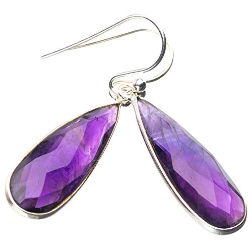 Pendientes de amatista natural y plata de ley 925 hechos a mano de 3,8 cm E1524