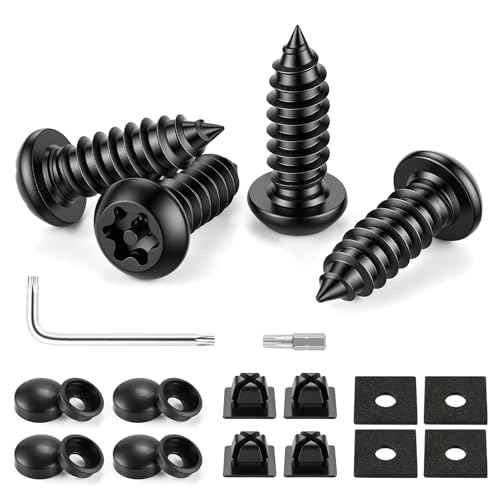 LivTee Anti Theft License Plate Screws Set for Securing Frames and Covers License Plate Bolts M6 (1/4) Tamper Proof Screws Caps Cover for Front Rear Frame Holder Mounting (Black-4PCS)