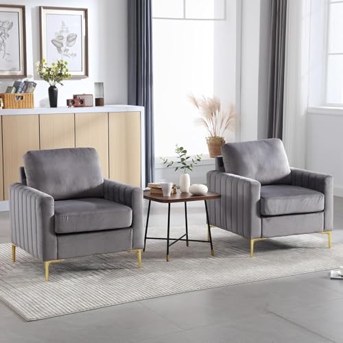 Image of Modern Armchair Single Sofa Chair for Small Wingback Chair | High Back Wing Chair | Single Seater Chair for Living RoomSet of 2 Chairs (Grey A)