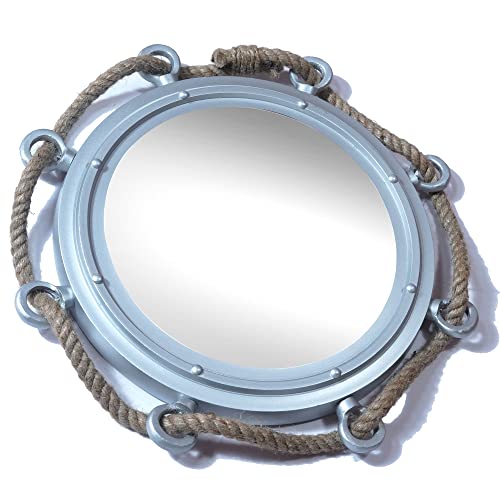 Hind Handicrafts Wall Mounted Vintage Rope Wrapped Nautical Ship Porthole Mirror For Home Decor | Pirate's Maritime Themed Decor | Vanity Mirror (Matte Silver, 15 Inches) #TOP2