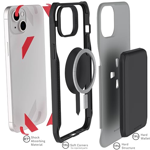 Funda Wallet para iPhone 15 Plus Ghostek Exec con tarjetero magnético gris 6