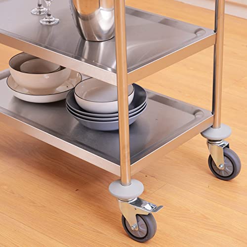 Carro de catering de acero inoxidable de 3 niveles con ruedas de bloqueo, carrito utilitario para cocina, hoteles y necesidades de servicio