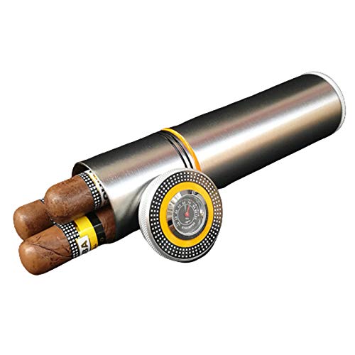 WSJMJ Cigarol Boîte à cigares, Etui à cigares portatif avec hygromètre - Portable Cuir Cigare Humidor avec Humidificateur,Argent Cover