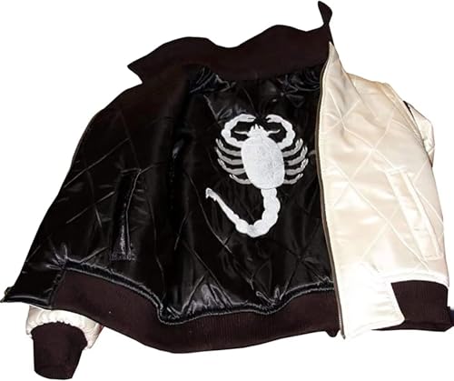 Image of Scorpion Jacket - Drive Jacket- Scorpion Style Quilted Jacket -Satin Jacket- Black & White Bomber Jacket Men