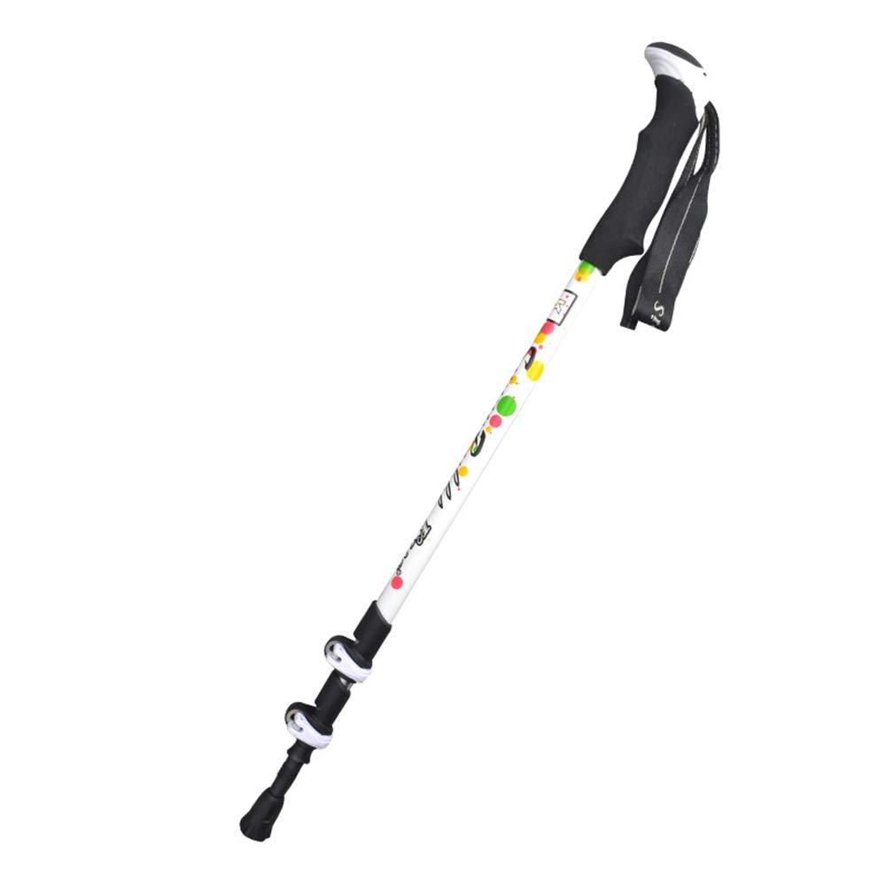 GSP Bastones de Andar Cerradura Exterior Bastón de Trekking Ligero telescópico Multifunción Barra de empuñadura Plegable Mango Recto Caña de Escalada Muletas,White