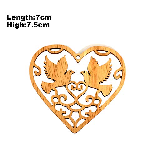 Baugger - 10pcs coração de madeira oco pássaros pendurados ornamentos para festa de casamento diy de