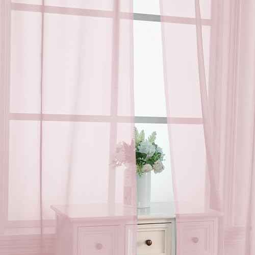 Image of OVZME Blush Pink Sheer Curtains 84 Inches Long 2 Panels - Soft Light Filtering Window Sheer Panels for Living Room /Bedroom, Top Dual Rod Pocket, 1 Pair, Each 42Wx84L Inches