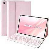 MMK Galaxy Tab A9 Plus Case with Keyboard, Samsung A9 Plus Tablet Case Keyboard (11' 2023, SM-X210/X216/X218), Wireless Detachable-Gentle Mousse Pink