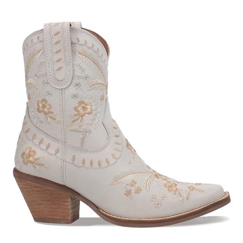 Dingo Womens Primrose Floral Embroidered Metallic Snip Toe Casual Boots Ankle Mid Heel 2-3" - Green2