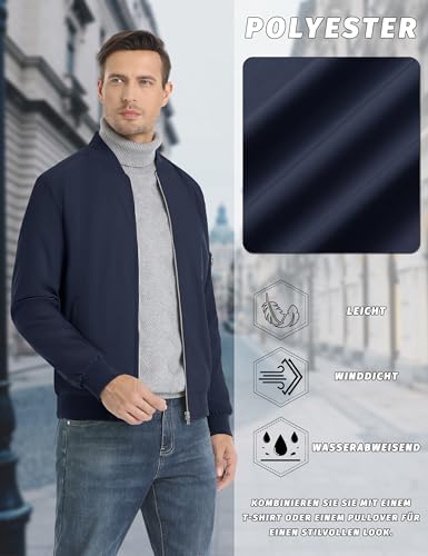 Herren Leichte Dünne Bomberjacke mit Ärmeltasche Blouson Jacke Übergangsjacke Stehkragen US Fliegerjacke mit Innentasche – Bild 6