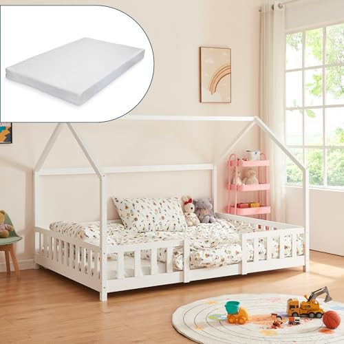 [en.casa] Kinderbett Sisimiut mit Matratze 120 x 200 cm Hausbett Montessori...