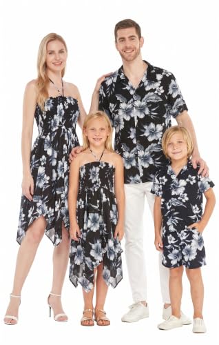 Image of Hawaii Hangover Family Matching Hawaiian Clothes, Midnight Bloom | Family matching Hawaiian outfits, Midnight Bloom, lightweight rayon, machine washable, tropical floral print, luaus, cruises
