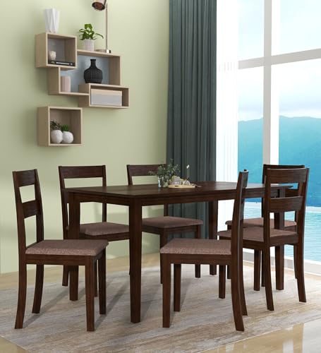 Image of Mintwud Pepperfry Sheesham Wood 6 Seater Dining Table with Cushion Chairs Wooden Dining Table Set for Living Room Home Dining Room Furniture Dinner Table Set (Dark Cappuccino)