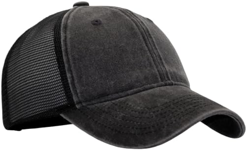 Image of Washed Cotton Trucker Hat, Soft Mesh Baseball Cap with Adjustable Snapback | Unstructured Vintage Distressed Dad Hats, Breathable Lightweight Casual Outdoor Summer Ball Caps for Men Women